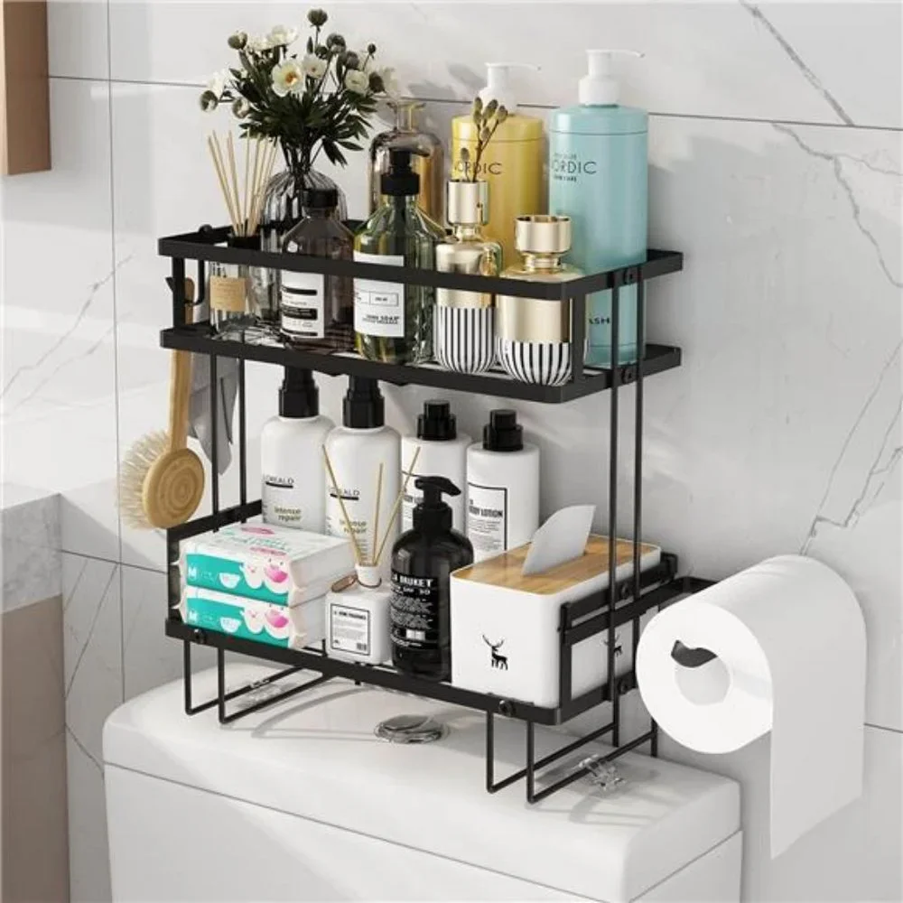 2-Tier Bathroom Organizer Shelves, Multifunctional Toilet Rack  (Black)